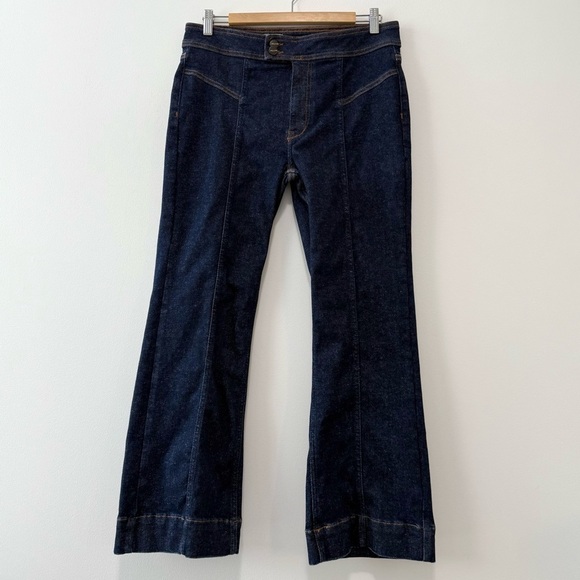 Anthropologie Pilcro The Nyhavn Cropped Flare Leg Jeans Dark Blue Sz 32 - Picture 3 of 15
